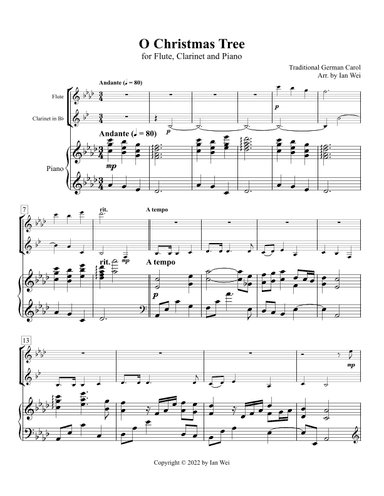 O Christmas Tree for Flute, Clarinet and Piano (arr. Ian Wei)