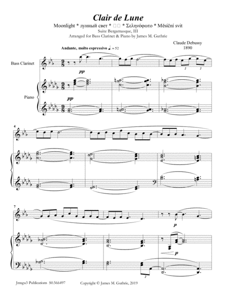 Debussy: Claire de Lune for Bass Clarinet & Piano (arr. James M. Guthrie)