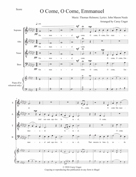 O Come, O Come, Emmanuel (arr. Arranged by Carey Unger)