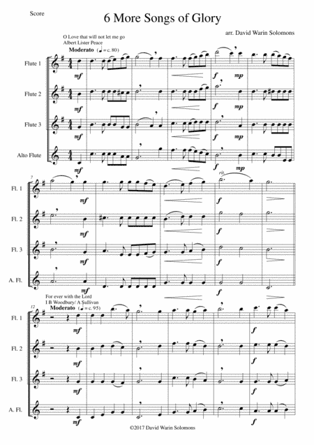 6 more Songs of Glory for flute quartet (3 flutes and 1 alto flute) (arr. David Warin Solomons)