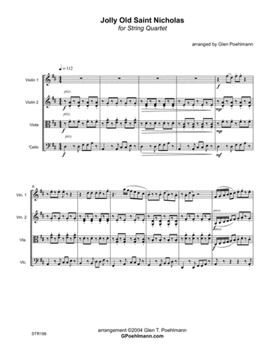 JOLLY OLD SAINT NICHOLAS for unaccompanied STRING QUARTET (arr. Glen Poehlmann)