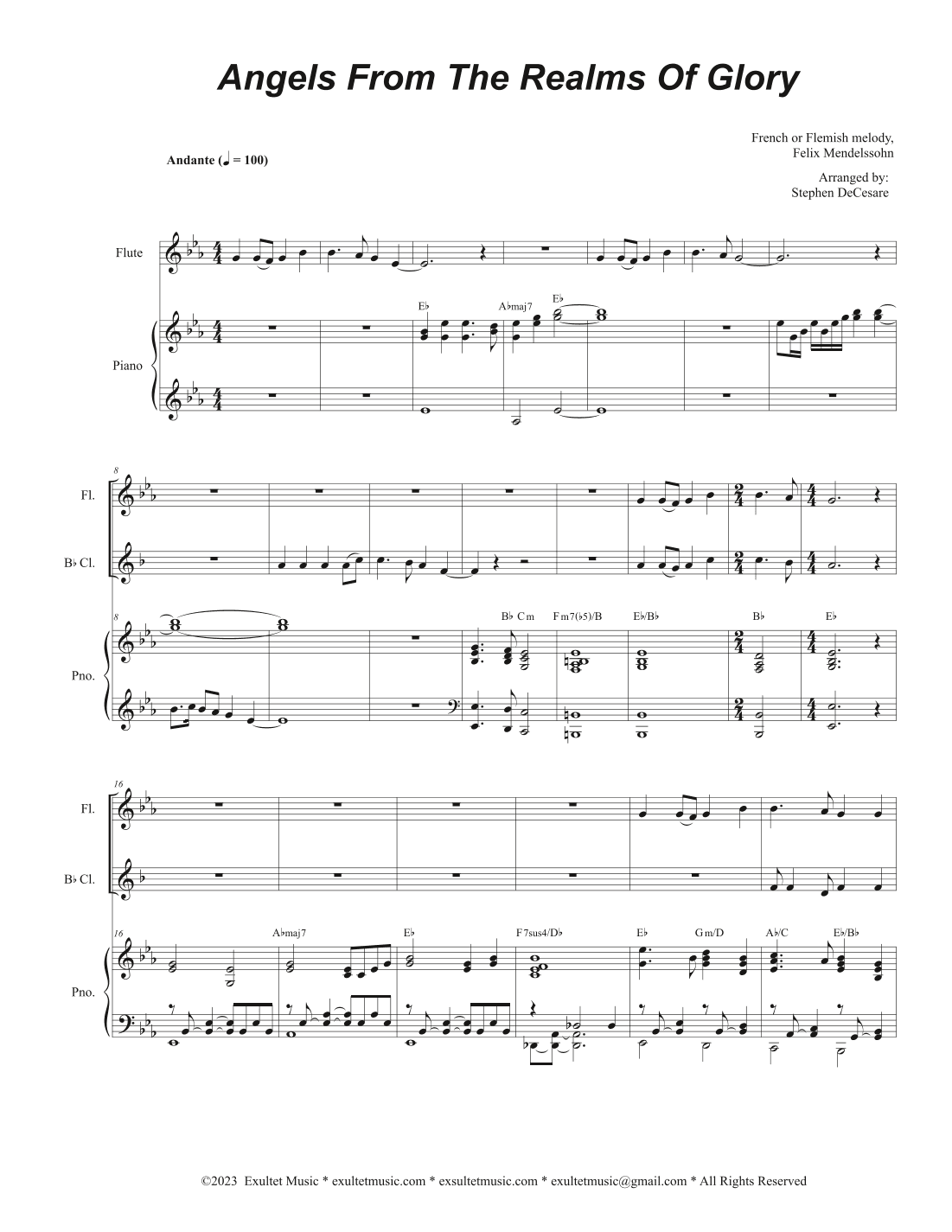 Angels From The Realms Of Glory (Duet for Flute and Bb-Clarinet) (arr. Stephen DeCesare)