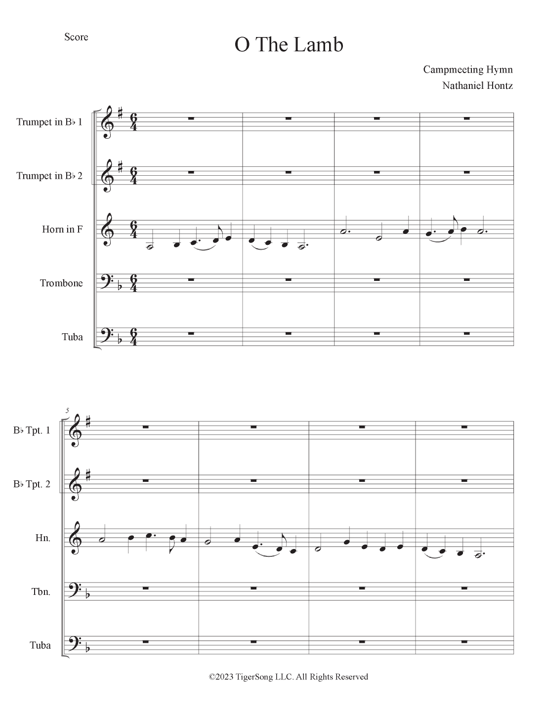 O The Lamb (Camp-meeting tune) for Brass Quintet (arr. Nathaniel Hontz)