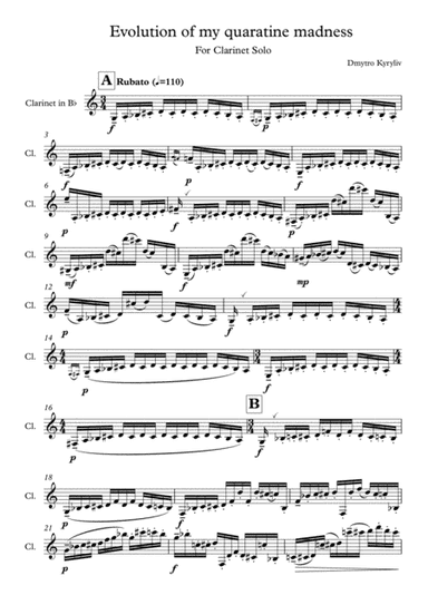 Suite for Clarinet Solo "Evolution of my quarantine madness"