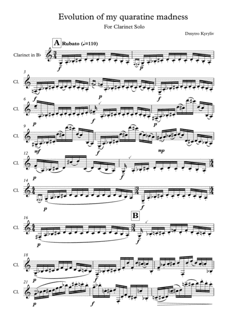 Suite for Clarinet Solo "Evolution of my quarantine madness"