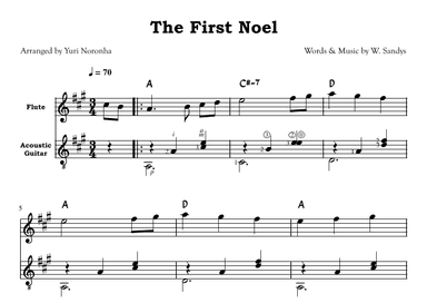 The First Noel - For Flute in A and Acoustic Guitar (Christmas) (arr. Yuri Noronha)