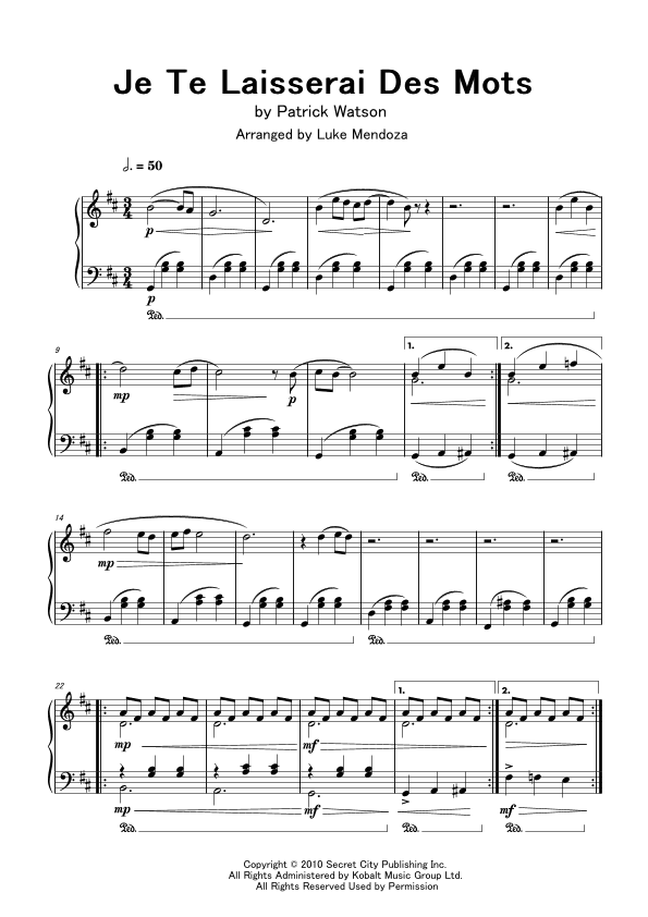 Je Te Laisserai Des Mots (arr. Luke Mendoza)