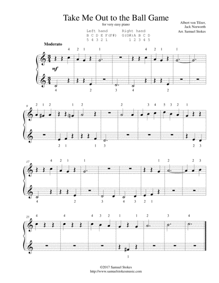 Take Me Out to the Ballgame - for very easy piano (arr. Samuel Stokes)