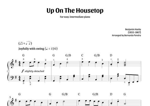 Up On The Housetop (easy-intermediate piano – G major) (arr. Bernardo Pereira)