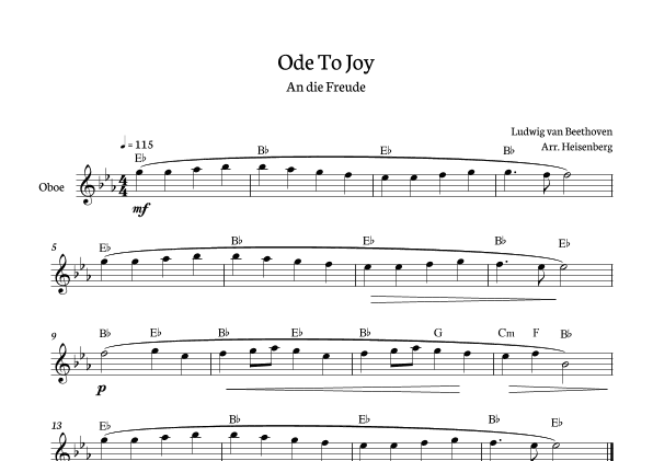 Beethoven - Ode To Joy for oboe in Eb with chords (arr. Heisenberg)