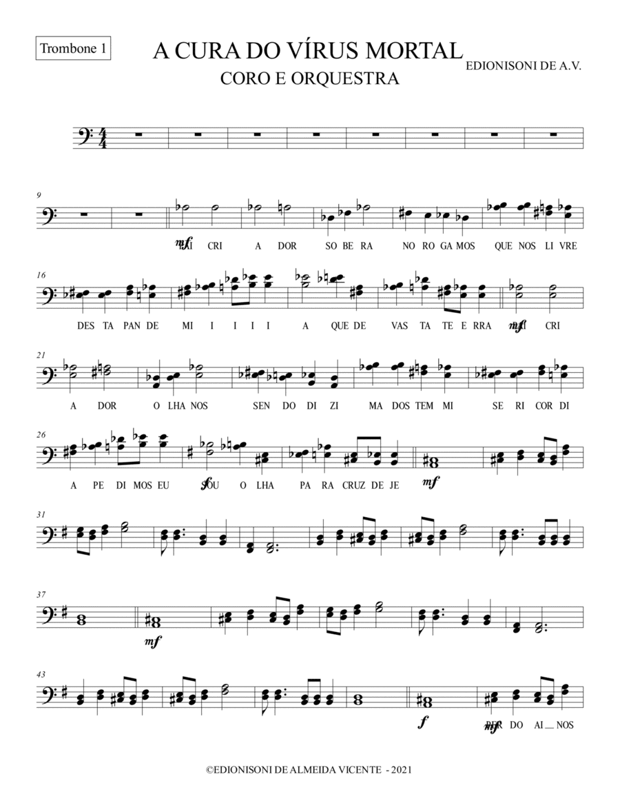 TROMBONE 1 - A CURA DO VÍRUS MORTAL PARA CORO E ORQUESTRA