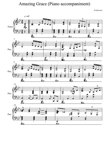 Amazing Grace Piano accompaniment - Bb Major (arr. Albert van Niasky)