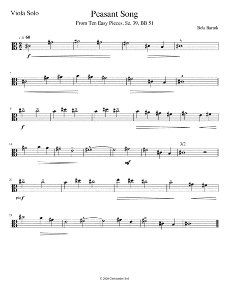 Bela Bartok - Peasant Song - Viola Solo (arr. Christopher Bell)