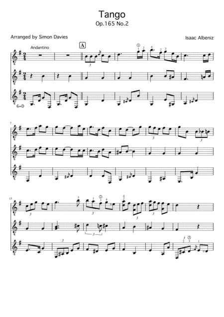 Tango Op.165 No.2 - Isaac Albeniz (arranged for guitar ensemble) (arr. Simon Davies)