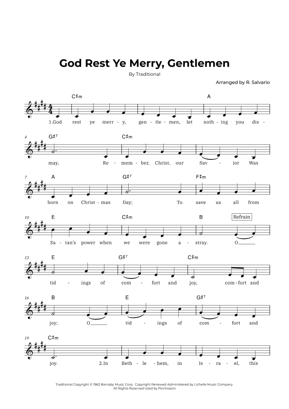 God Rest Ye Merry, Gentlemen (key of C-sharp minor) (arr. R. Salvario)