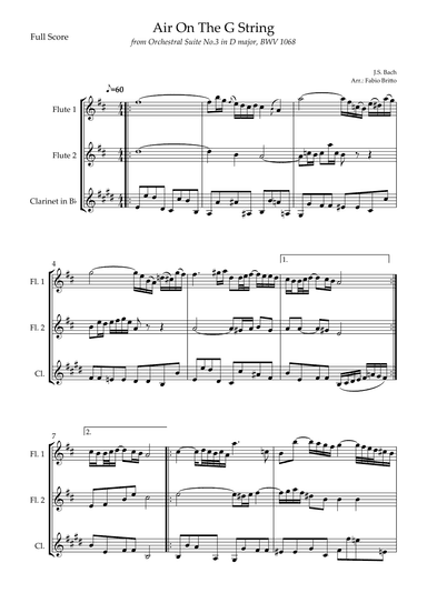 Air On The G String (J.S. Bach) for Woodwind Trio (arr. Fabio Britto)