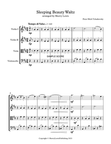 SLEEPING BEAUTY WALTZ,  String Quartet, Early Intermediate Level for 2 violins, viola and cello (arr. Sherry Lewis)