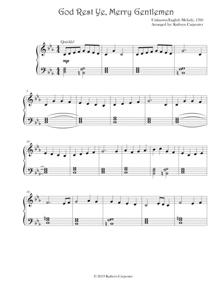 God Rest Ye Merry, Gentlemen (Easy Piano) 2A or 2B (arr. Kathryn Carpenter)