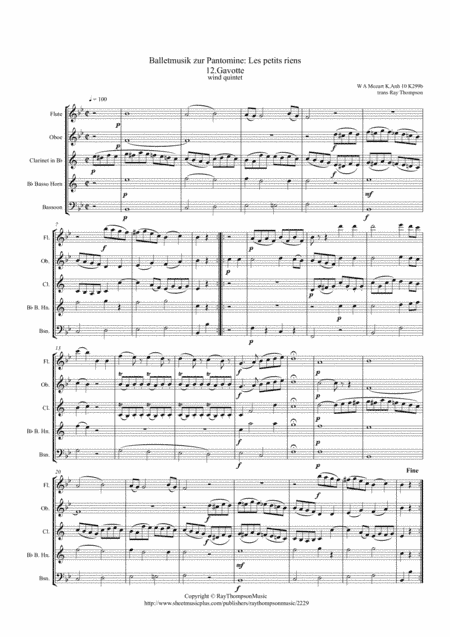 Mozart: Balletmusik zur Pantomime "Les petits riens" K299b K.anh10 No.12 Gavotte - wind quintet (arr. Ray Thompson)