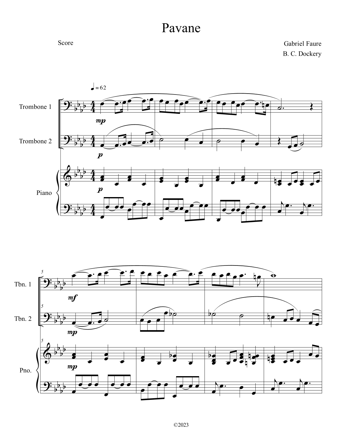 Pavane (Trombone Duet with Piano Accompaniment) (arr. B. C. Dockery)