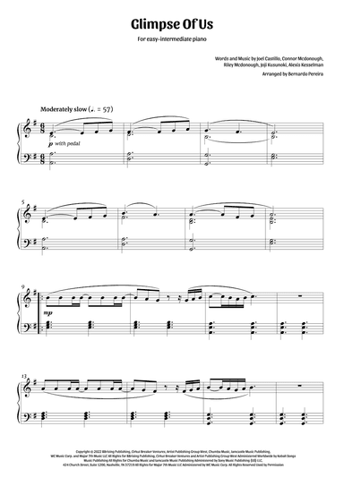 Glimpse Of Us (arr. Bernardo Pereira)