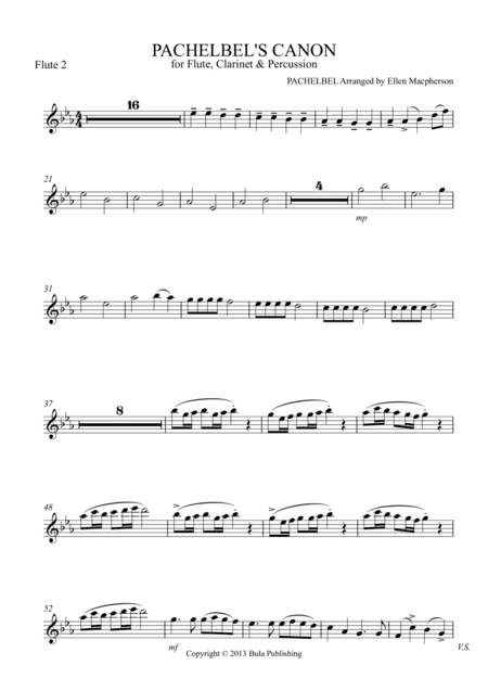 Pachelbel's Cannon - for Flute, Clarinet & Percussion - FLUTE 2 part (arr. Ellen Macpherson)