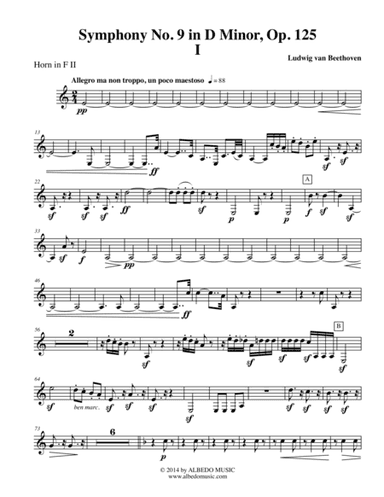 Beethoven Symphony No. 9, Movement I - Horn in F 2 (Transposed Part), Op. 125 (arr. Doug Clyde)