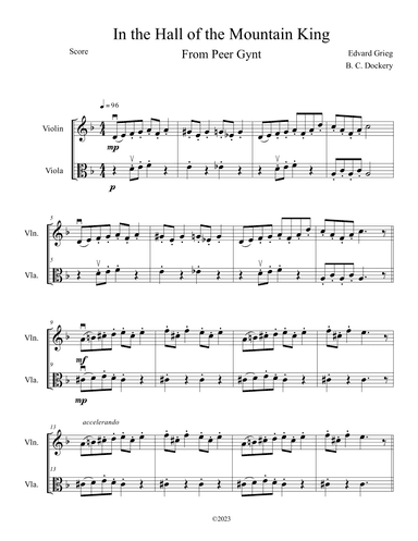 In the Hall of the Mountain King (Violin and Viola Duet) (arr. B. C. Dockery)