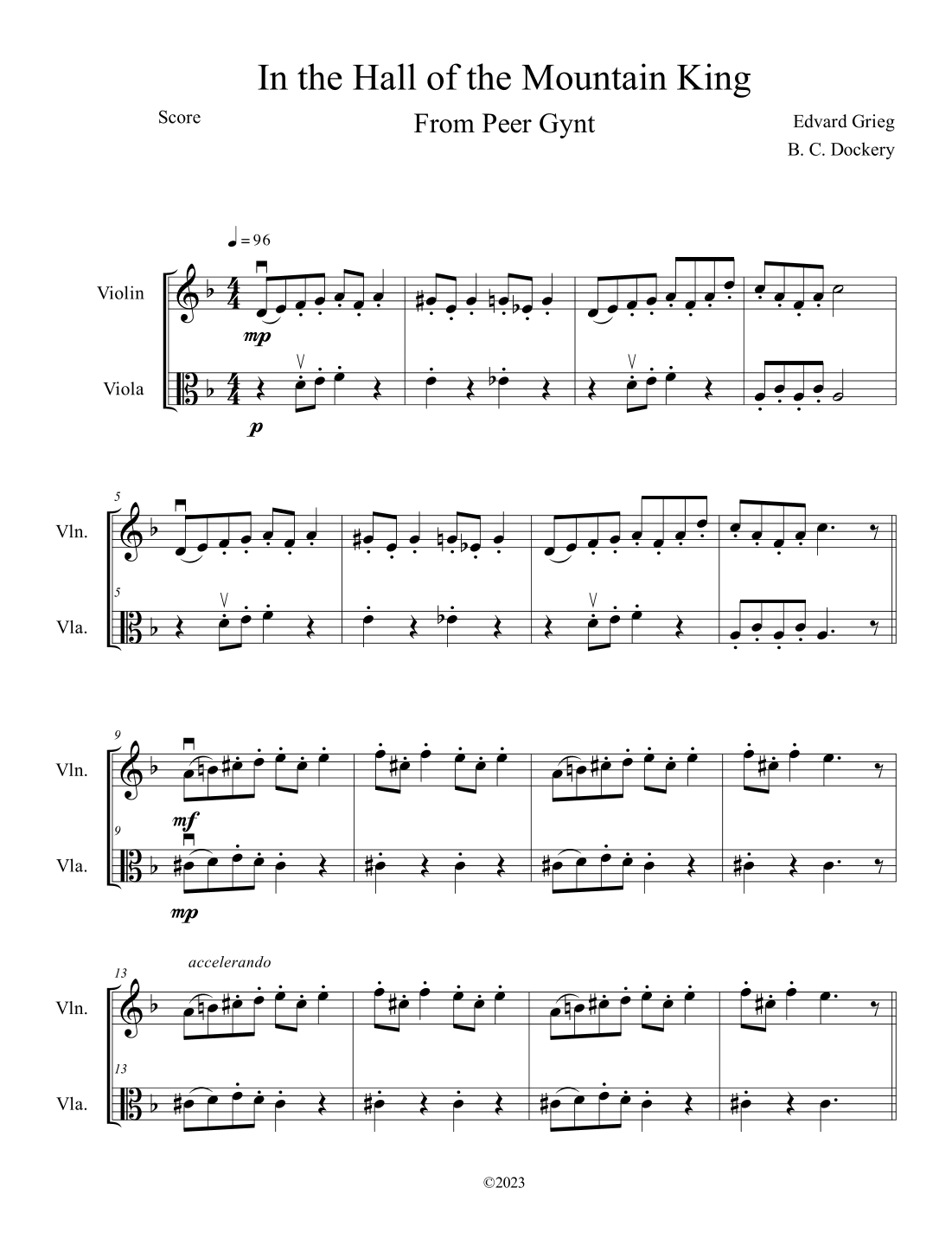 In the Hall of the Mountain King (Violin and Viola Duet) (arr. B. C. Dockery)