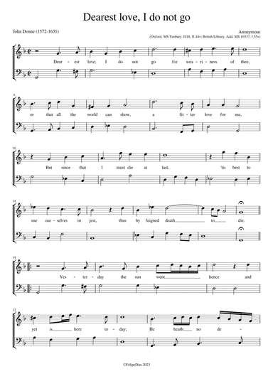 Dearest love, I do not go (arr. Early Music Scores)