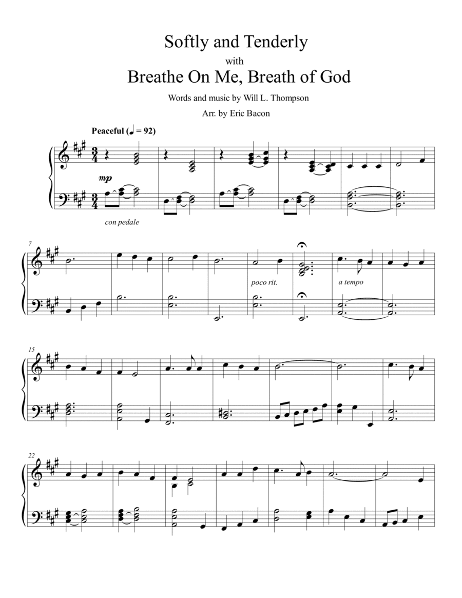 Softly and Tenderly with Breathe On Me, Breath of God (arr. Eric Bacon)
