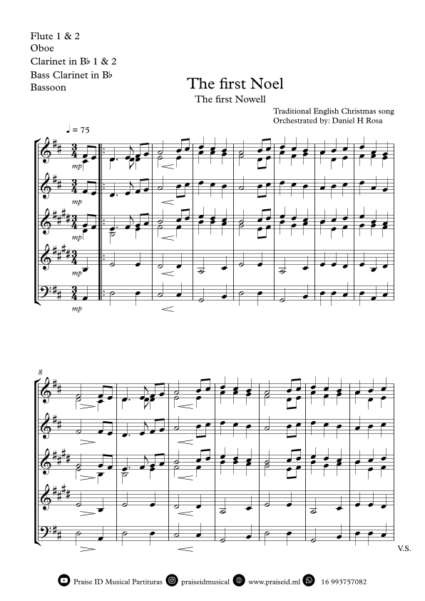 The First Noel - The First Nowell - Easy Christmas Carol - Woodwind Quartet (arr. Daniel H Rosa)