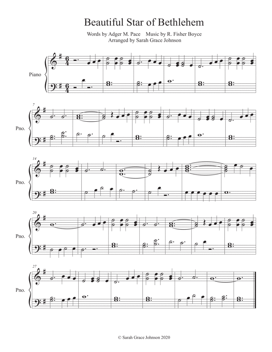 Beautiful Star Of Bethlehem (arr. Arranged by Sarah Grace Johnson)