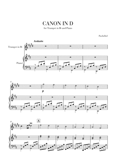 Canon in D for Trumpet in Bb and Piano (arr. Cadenza Editions)