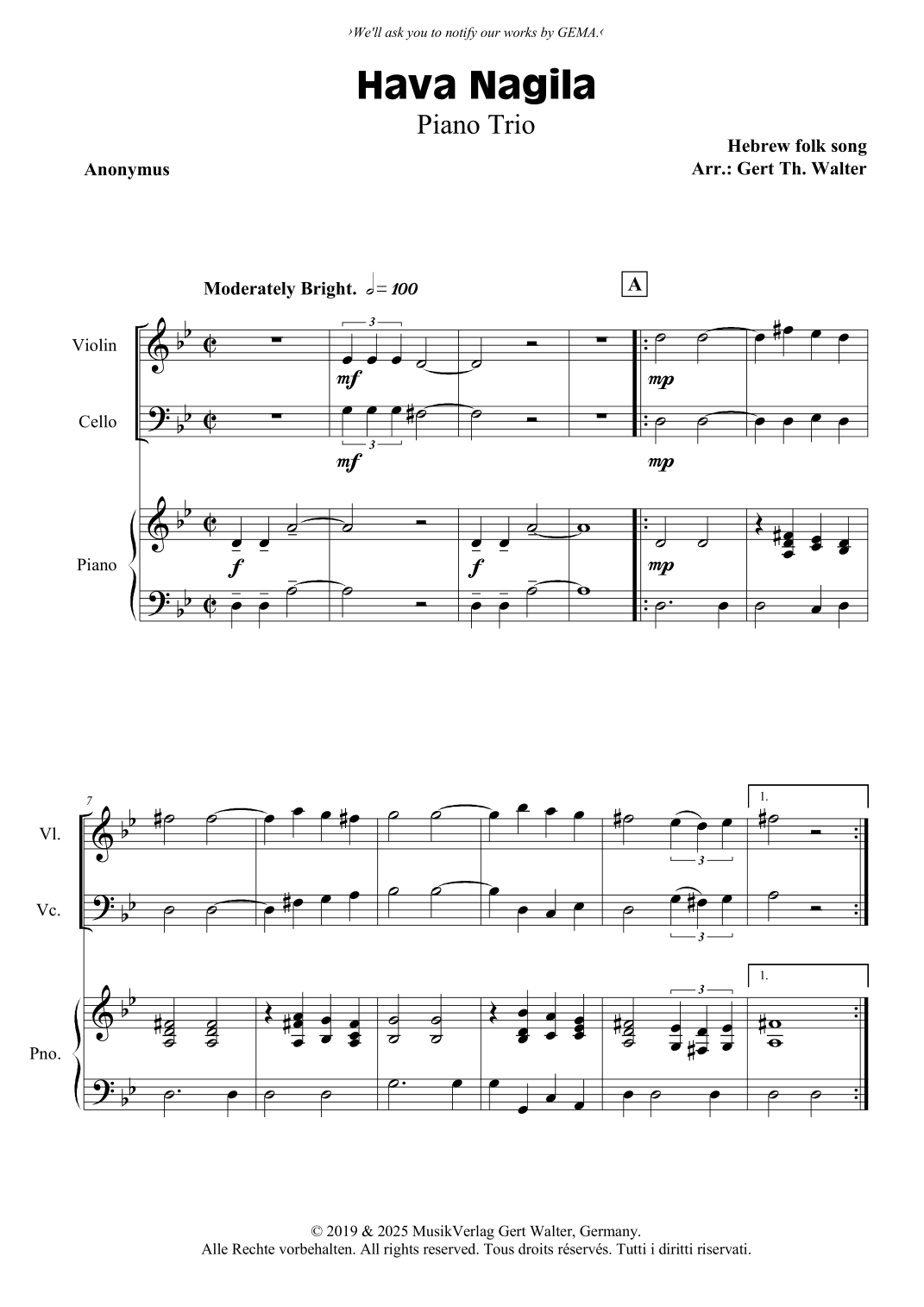 Hava Nagila (arr. Gert Th. Walter)