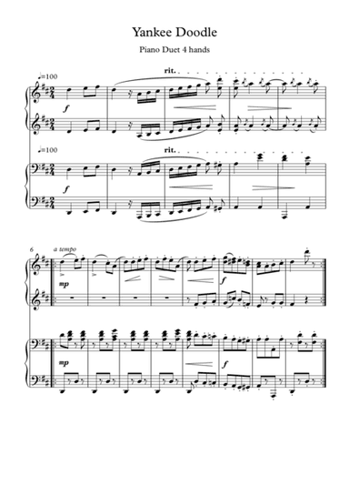 Yankee Doodle piano duet (arr. PianoSheetNow)