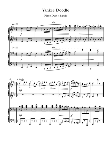 Yankee Doodle piano duet (arr. PianoSheetNow)