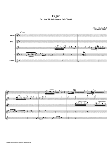 Fugue 05 from Well-Tempered Clavier, Book 1 (Flute Quintet) (arr. Richard Byrnes)