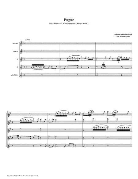 Fugue 05 from Well-Tempered Clavier, Book 1 (Flute Quintet) (arr. Richard Byrnes)