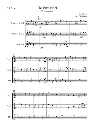 The First Noel (Christmas Song) for Brass Trio (arr. Fabio Britto)