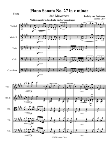 Piano Sonata No. 27, Movement 2 (arr. Joshua Choe)
