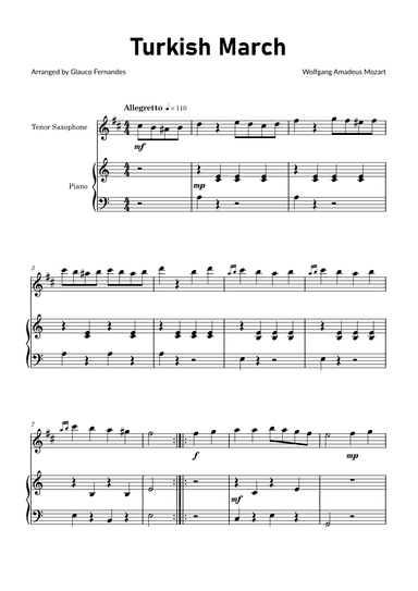 Turkish March by Mozart - Tenor Saxophone and Piano (arr. Glauco Fernandes)