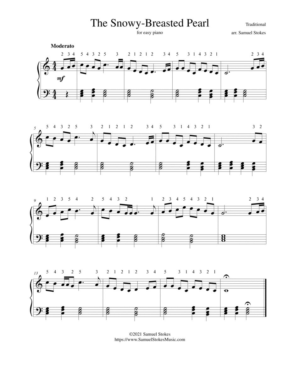 The Snowy-Breasted Pearl - for easy piano (arr. Samuel Stokes)