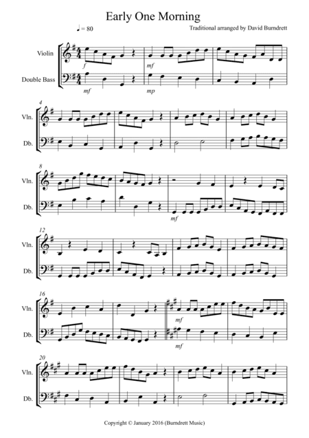 Early One Morning for Violin and Double Bass Duet (arr. David Burndrett)