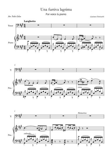 Una Furtiva Lagrima (Tenor in F#m) (arr. Pedro Cohen)