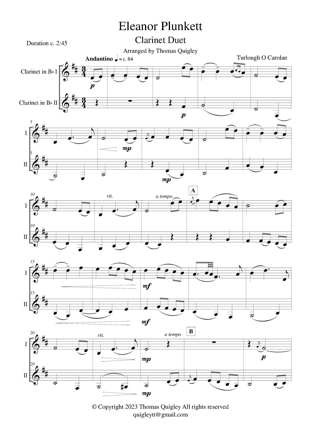 Eleanor Plunkett (arr. Thomas Quigley)