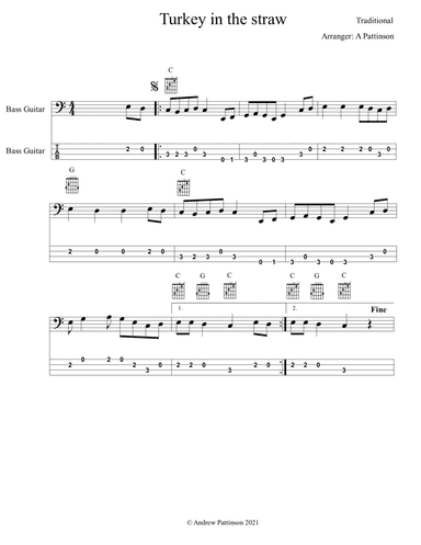 Turkey in the straw for easy bass (arr. Andrew Pattinson)