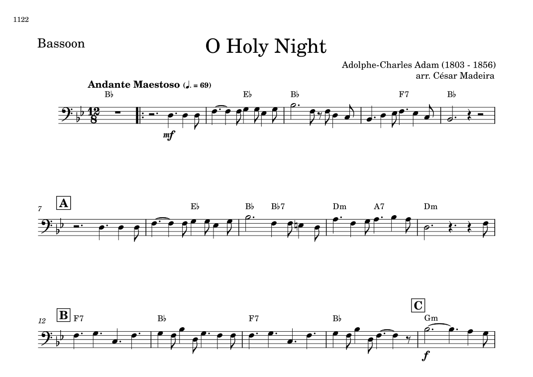 O Holy Night - Bassoon Solo - W/Chords (arr. César Madeira)