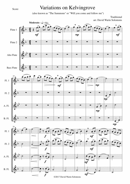 Variations on Kelvingrove for flute quartet (arr. David Warin Solomons)