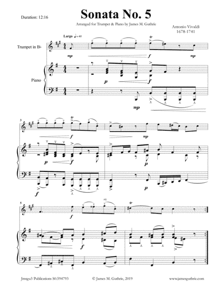 Vivaldi: Sonata No. 5 for Trumpet & Piano (arr. James M. Guthrie, ASCAP)